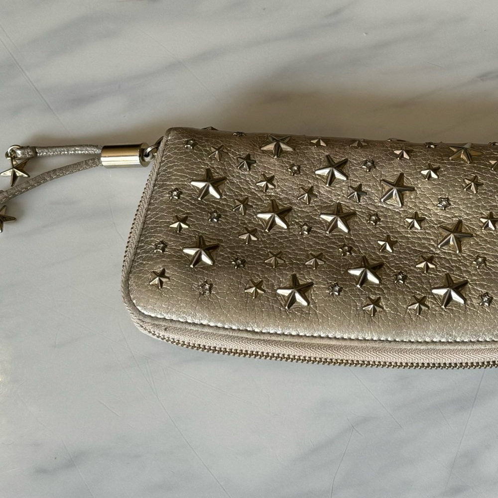 Jimmy Choo Metallic Star Studded Zippy Wallet